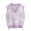 Women Fashion Oversized Houndstooth Plaid Knitted Vest Sweater Vintage Sleeveless Side Vents Female Waistcoat Chic Tops