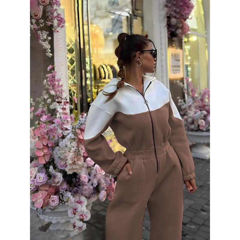 Tuta Streetwear da Donna con Design Color Block Vestibilità Larga Manica Lunga Vita Media Romper Casual