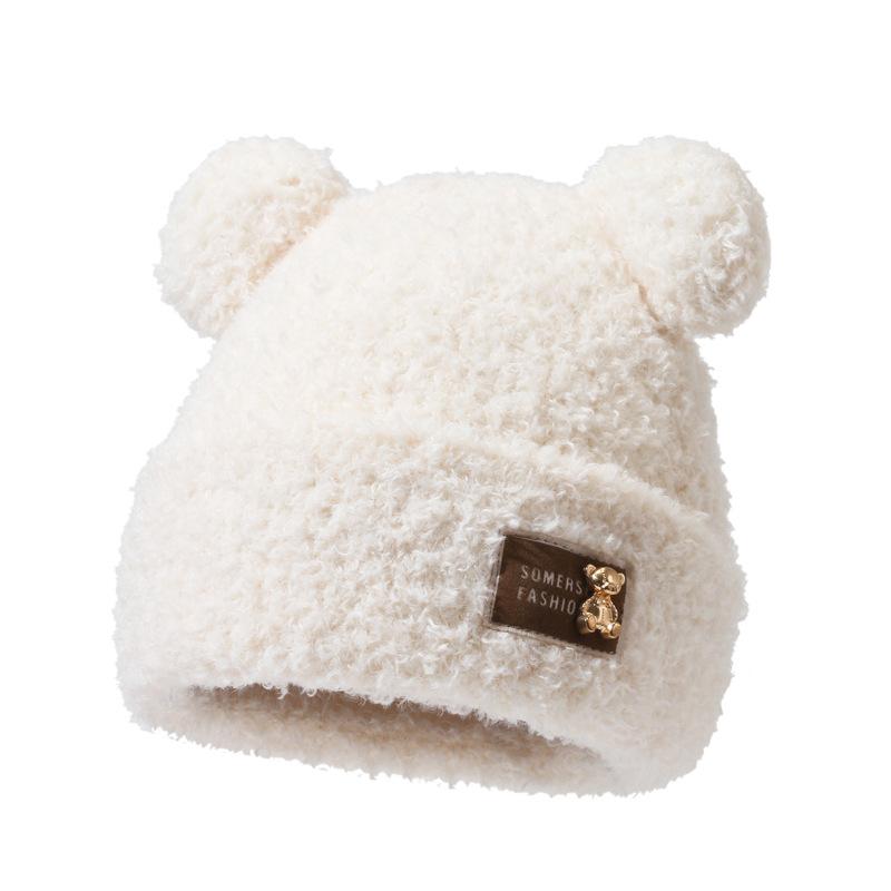 

Плюшевая шапка-медведь для женщин на осень и зиму, пуловер, милая шапка, утолщенная бархатом, для периода после родов, теплая, с защитой от холода для ушей, холодная шапка