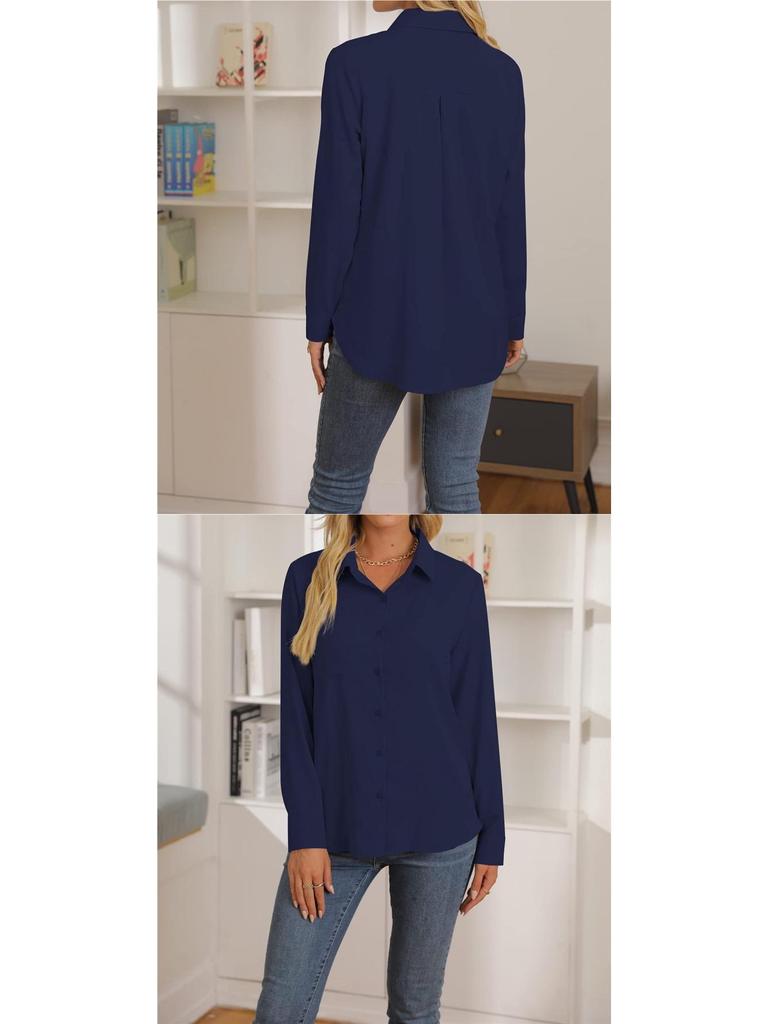 Women's Solid Color Long Sleeve Casual Lapel Shirt - New Spring/Summer Fashion