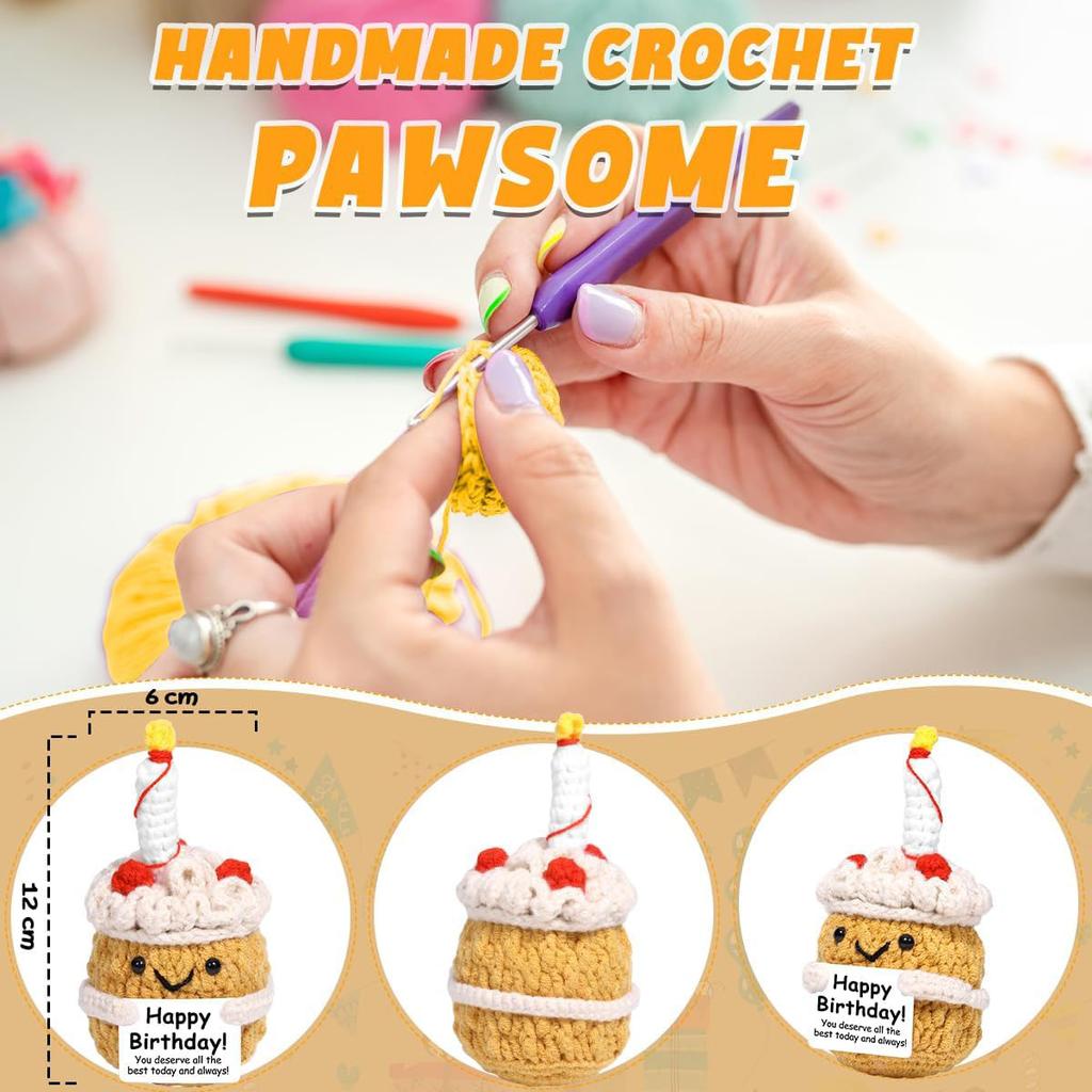 New Funny Emotional Support Positive Crochet Cake Doll Christmas Home Decoration Handmade Knitted Cake Desk Ornament