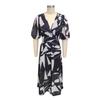 Damen Sommer V-Ausschnitt Maxikleid Lässiges Boho Blumenmuster Lange Kleider Kurze Puffärmel Fließendes Strandkleid Hochzeitsgästekleid