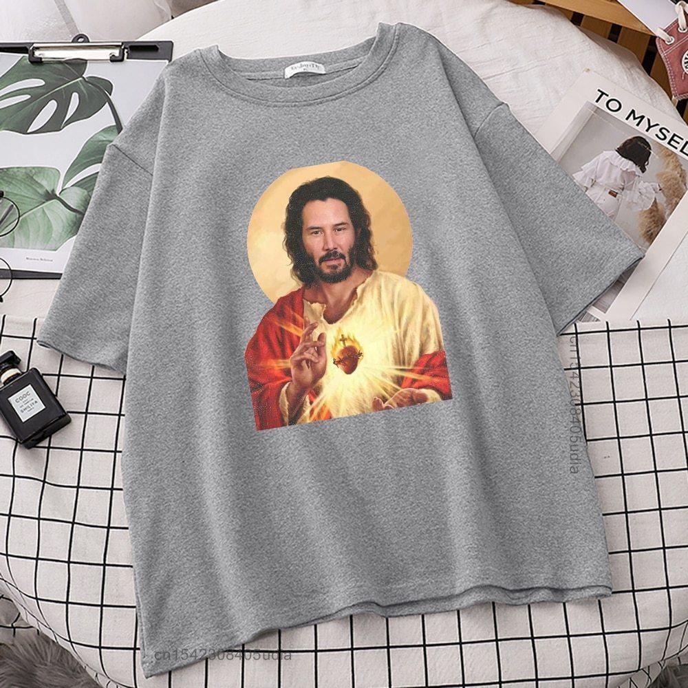 Funny Jesus Keanu Reeves Give You Heart Print Tshirts Fashion Men T Shirt HipHop Brand TShirt Summer Male Causal Tshirts