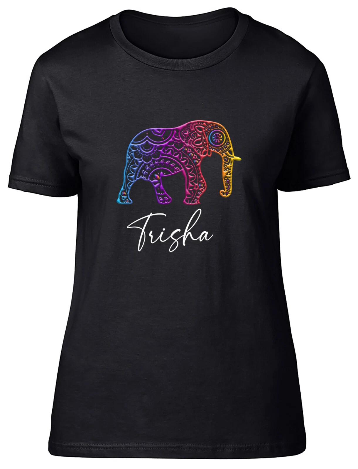 Personalised Mandala Pattern Elephant Fitted Womens Ladies T Shirt L