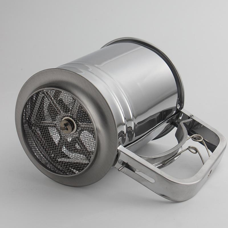 Stainless steel flour sieve hand-held flour sieve cup DIY baking tool double-layer large hand-pressed filter sieve