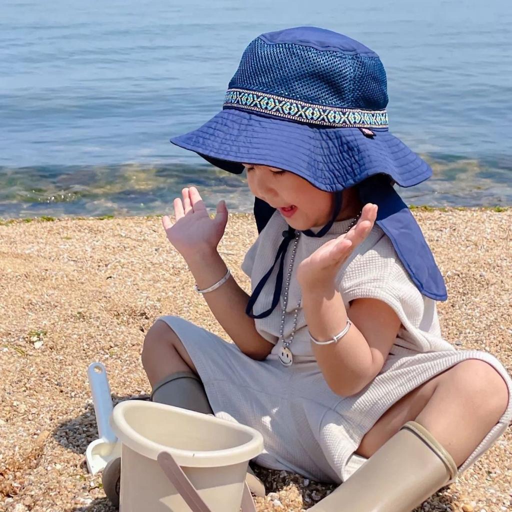 Folding Storage Children's Sunscreen Hat Summer Boys' Mesh Sunshade Big Eave Hat Shawl Hat Neck Protection