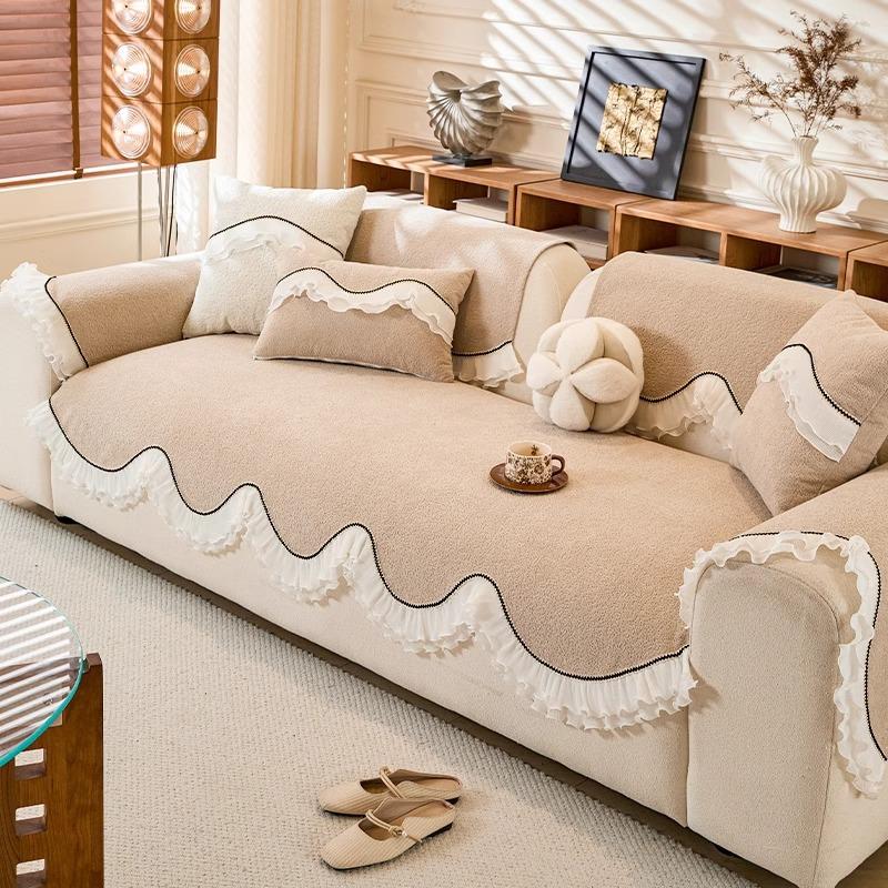 French Retro Special-shaped Chenille Sofa Cushion 2025 New Fixed Non-slip Anti-cat Scratch Straight Row Sofa Cushion