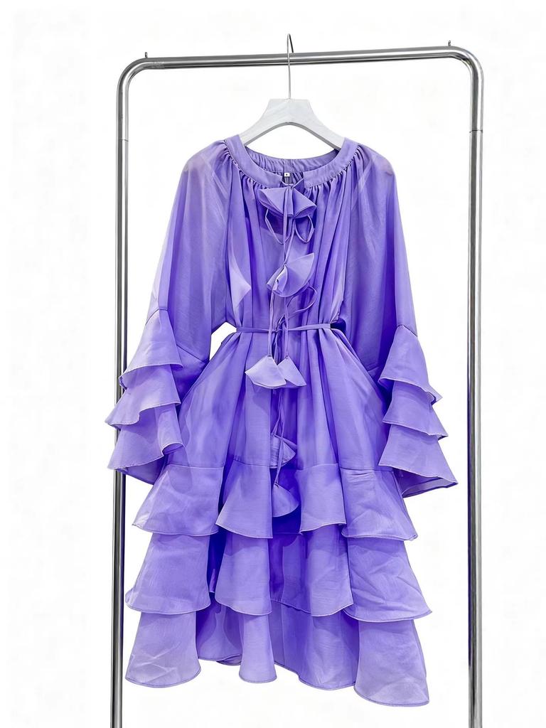 Vietnam Niche Design Multi-layer Ruffle Tie-neck Patchwork Flounce Skirt