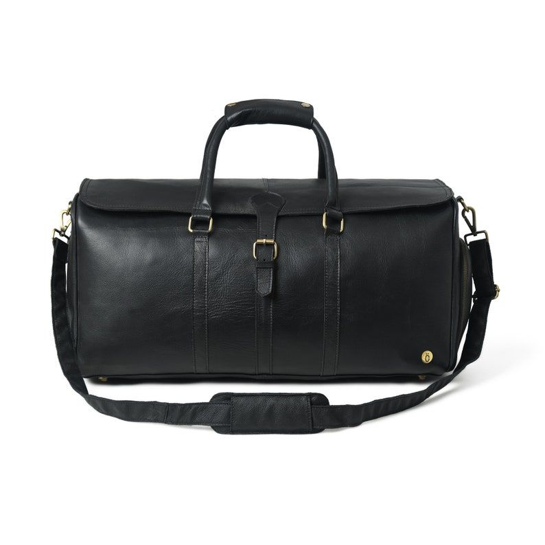 Full Grain Leather Weekender Duffel Bag - Shoe Compartment