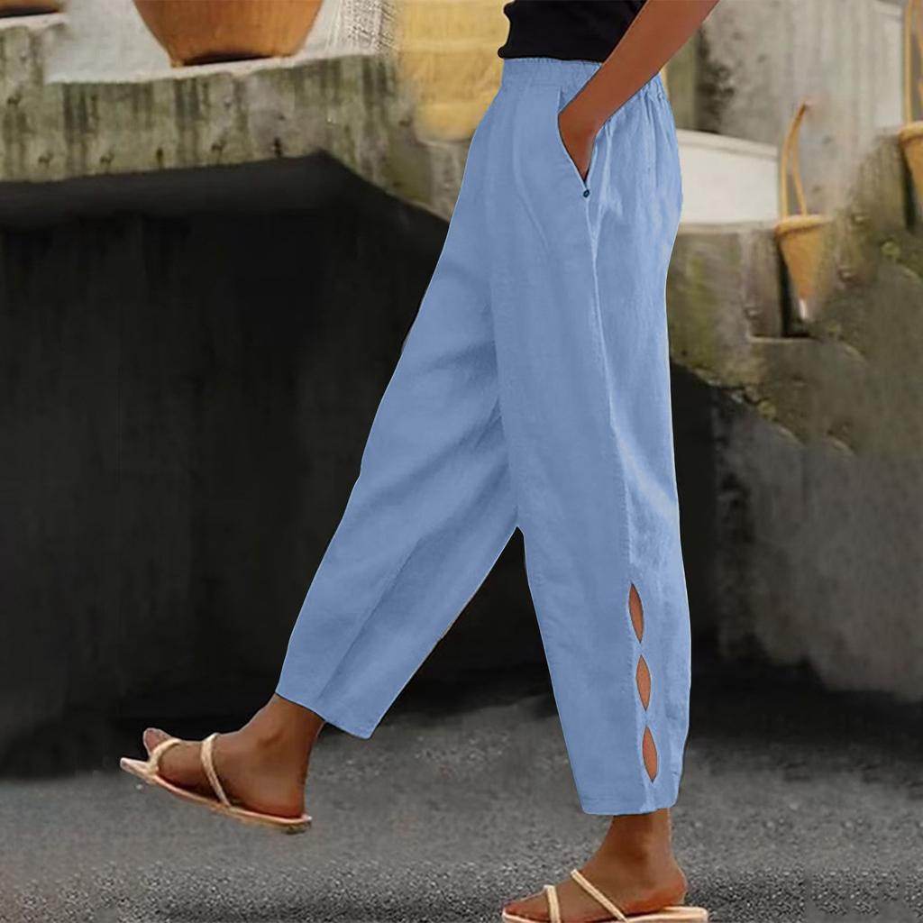 Dámská móda Bavlněné prádlo Jednobarevné Ležérní Denní Postranní kapsy Kalhoty s dutým knoflíkem na noze