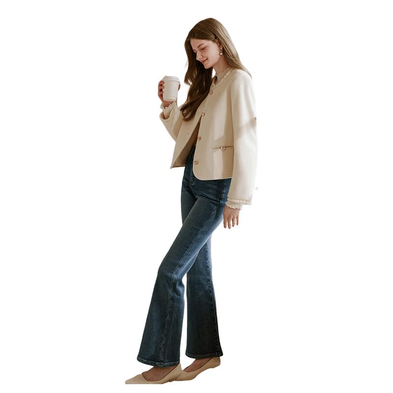 Xiangying Petite Socialite Style White Woolen Coat L