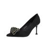 B New Black High Heels Flower Light Luxury Dress Shoes Stiletto Temperament Pointed Women's Shoes