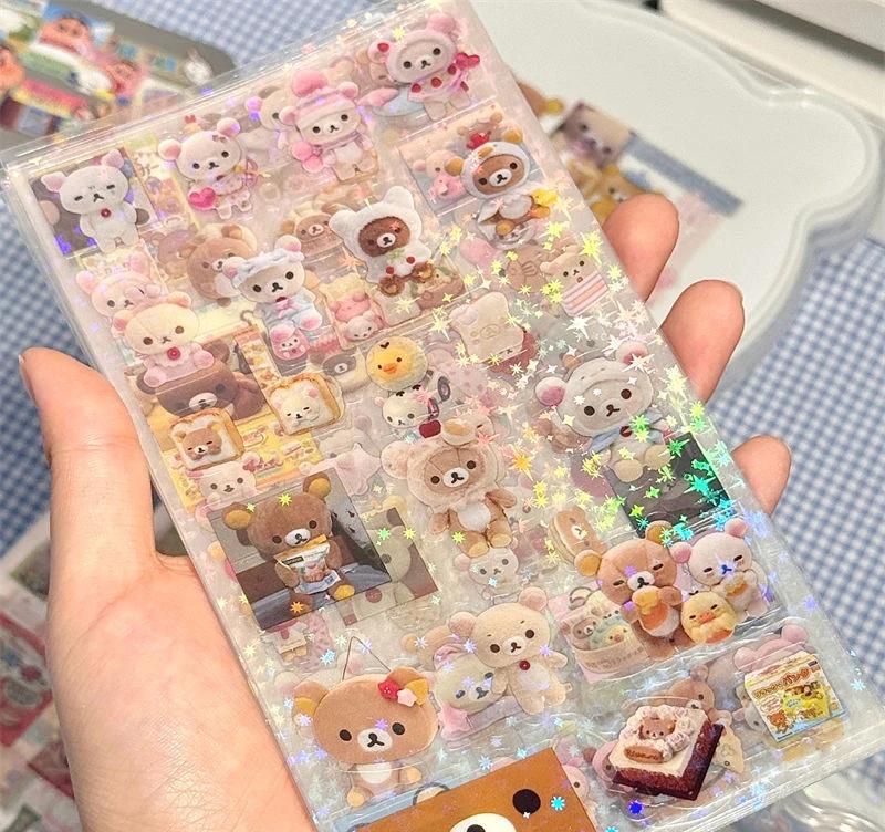 5Pcs Cartoon Cute Rilakkuma Stickers Die-Cutting Sticker Anime Handbooks Material Flashing Laser Sticker Kid Toy