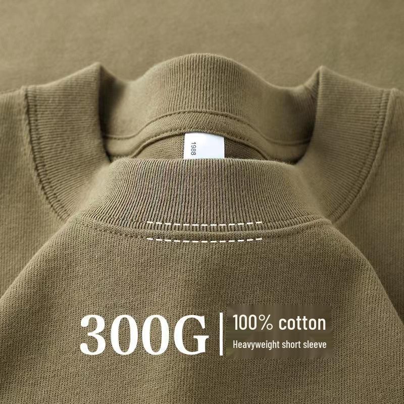 Unisex Heavyweight 300g Cotton Crew Neck Solid Color T-Shirt