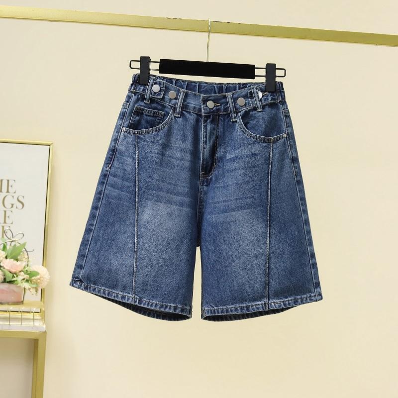 

Dimanaf 2025 Новые летние джинсы короткие брюки женские свободные джинсовые шаровары большие синие брюки 4XL темно-синий