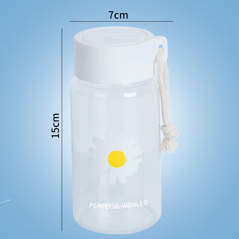 Daisy Pattern Plastic Tumbler with Non-Slip Lid, 401-500ml Shatterproof Water Bottle for School Gym Travel - Frosted/Transparent