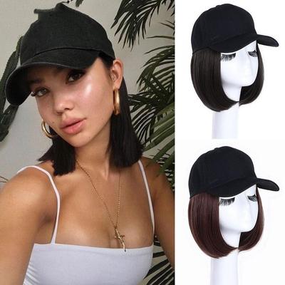 Peruca de cabelo sintético feminino boné de beisebol peruca curta reta para mulheres festa diária preto marrom naturalmente conectar peruca ajustável