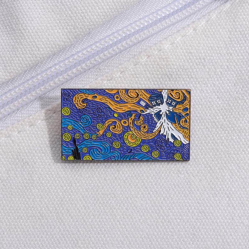 Abstract Painting Oil Inspired Van Gogh Starry Night Cartoon Style Brooch For Unique Fashion Statement