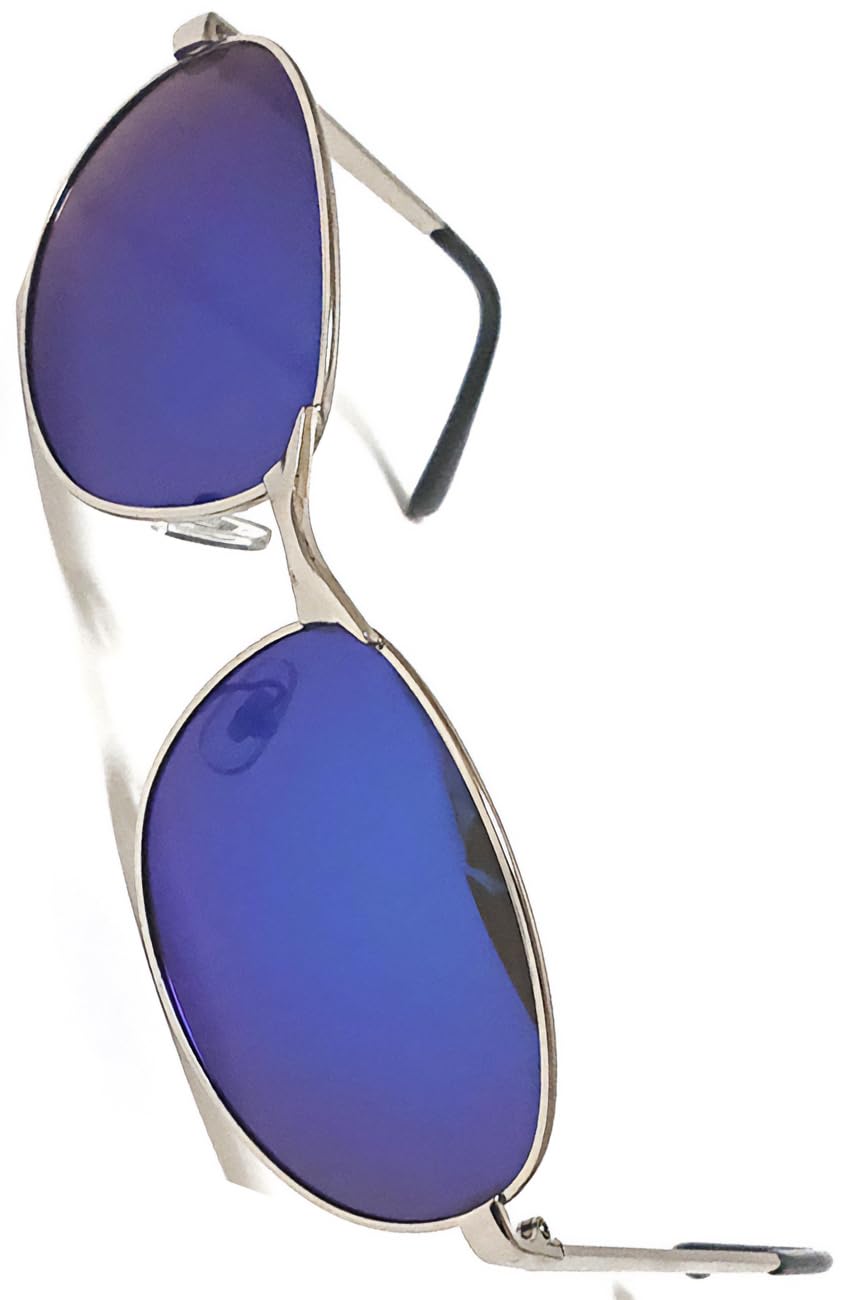 

Bliss Leather Silver and Blue Mirror Polarized Aviator and for Men and and Small and Large Mirrored Metal Sunglasses, Oval, Teardrop, Rectangular,