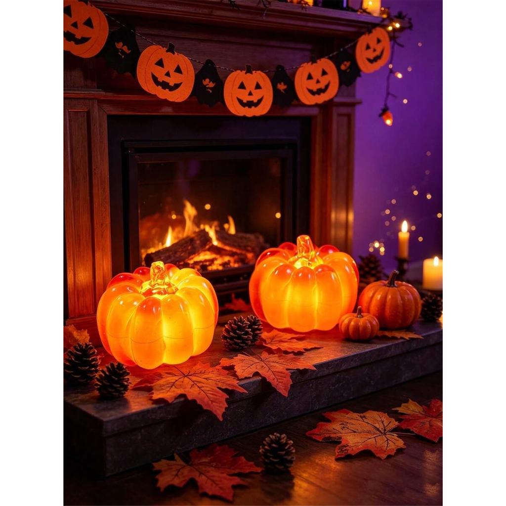 Battery Powered Halloween Glowing Pumpkin LED Lamp, Halloween Party Tabletop Atmosphere Light, Indoor Home Garden Holiday Decor Prop