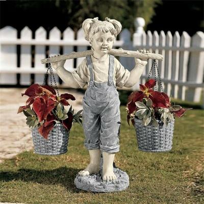 Decoração Nova Estátuas de Jardim de Pedra Bicolor Estátuas Externas Estátua de Jardim de Menina Decoração de Jardim