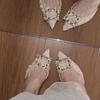 Fashion African Woman Shoe Sexy Heels All-Match Pointed Pumps Burgundy Crystal Crossdressers Summer Fine Slimming Closed Beige Retro Toe