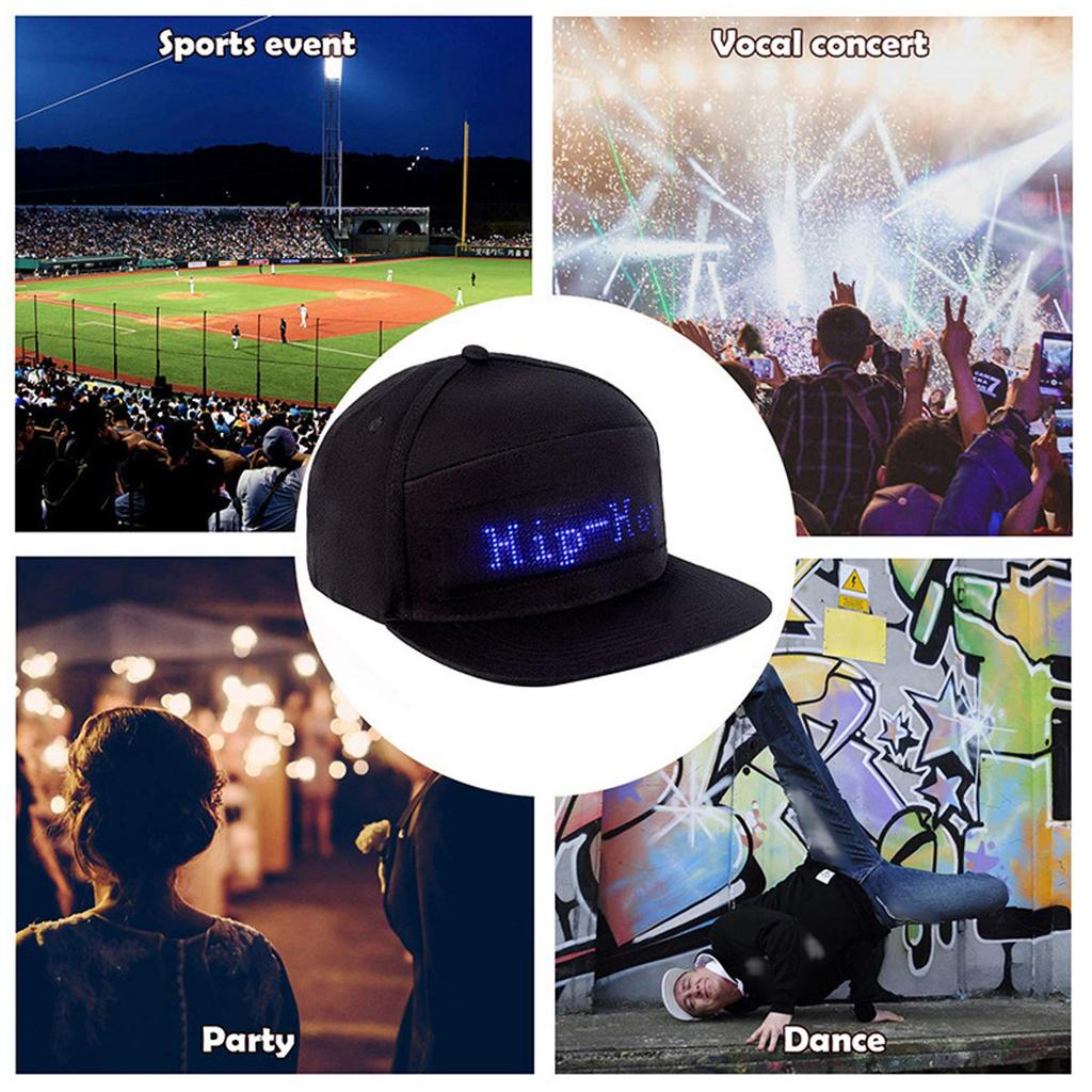 Programmable Cap 16x32 Dots Color LED Display Screen BT Mobile APP Control Editable Cotton Smart Hat Adjustable Size