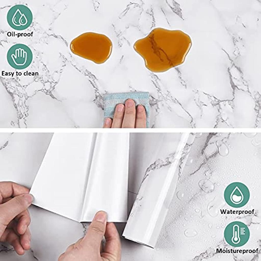 Marble Self Adhesive Contact Paper White Grey Marble Wallpaper Peel and Stick Glossy Marble Contact Paper for Countertop Kitchen