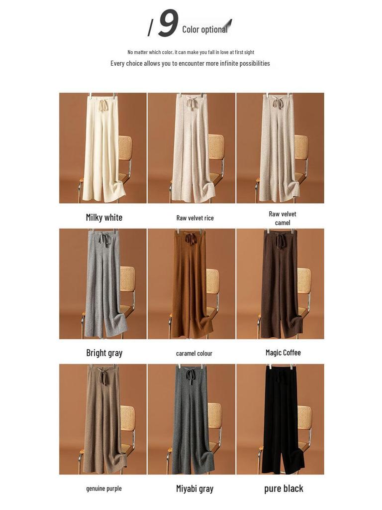 Women's High Waist Wool Wide-Leg Pants: Autumn/Winter Drape Loose Cashmere Knit Casual Wear.