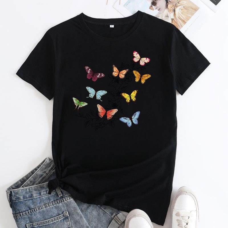 Women's Europe The United States Butterfly Print Love Short-sleeved T-shirt Blouse Harajuku  Graphic T Shirts