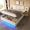Letto imbottito 180*200cm con testiera in velluto, cassetti contenitori, luce LED, porte USB-C, contenitore idraulico e struttura in metallo (Capacità di carico 200 kg).