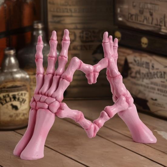 Skeleton Hand Figurine Halloween Gothic Love Heart Gesture Bone Hand