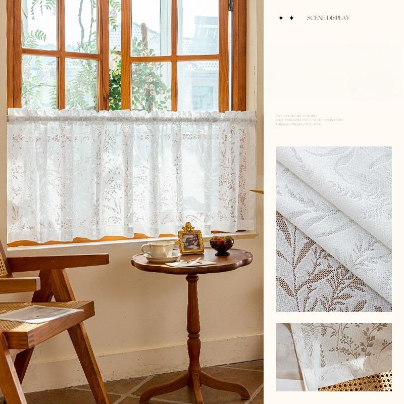 Sweet Style White Lace Window Edge Short Curtain, Pole Bag Style, Transparent Short Curtain French Style Cotton Light-transmitting Fabric Rodless
