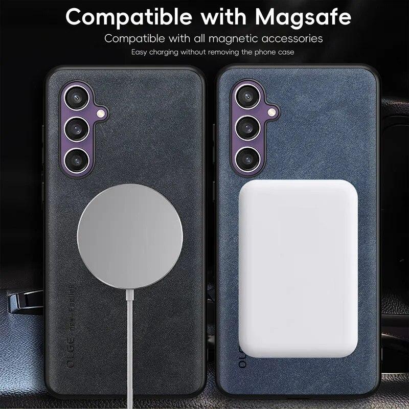 Magnetic Cases for Magsafe Leather Case for Samsung Galaxy S24 S23 S22 Ultra S23 FE S21 Plus Luxury Wireless Charge Phone Back Protection Cover