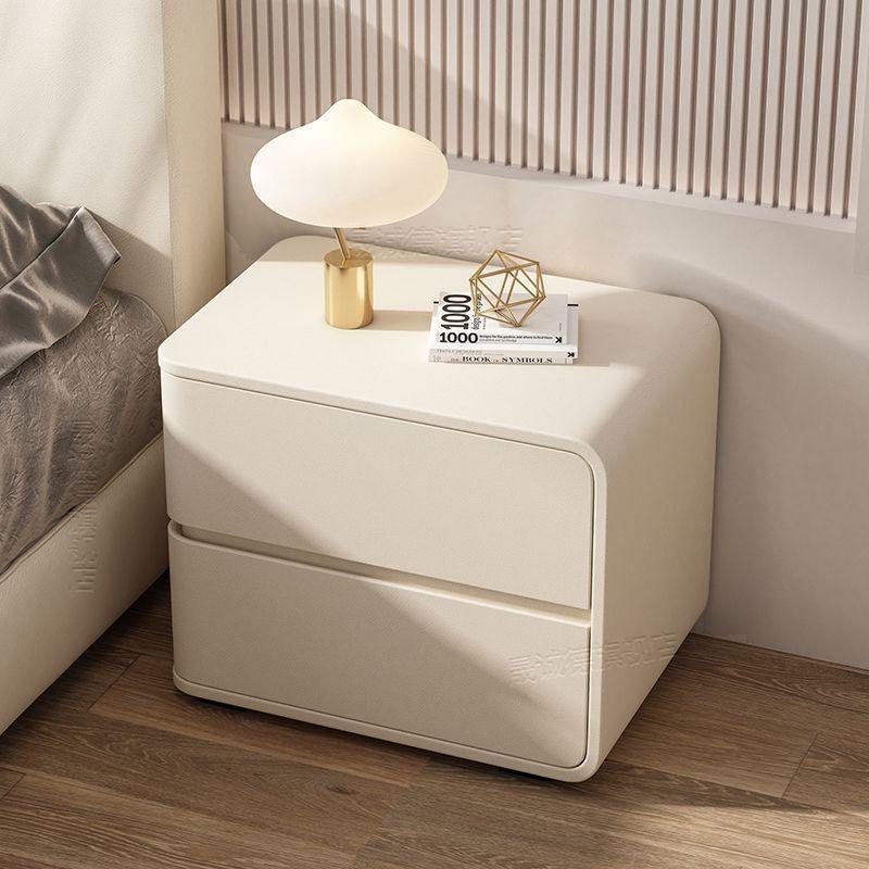 Modern Cream Leather Bedside Table - No Installation Needed