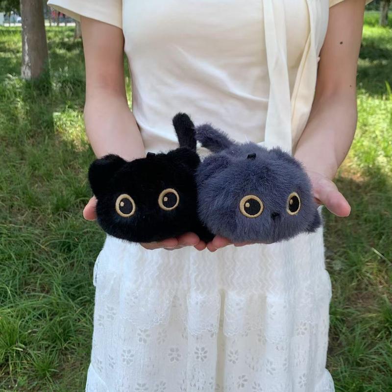 Kawaii Black Cat Plush Toys Cute Squishy Grey Cat Doll Stuffed Animals Plushies Small Pendant Birthday Christmas Gift Bag Decor