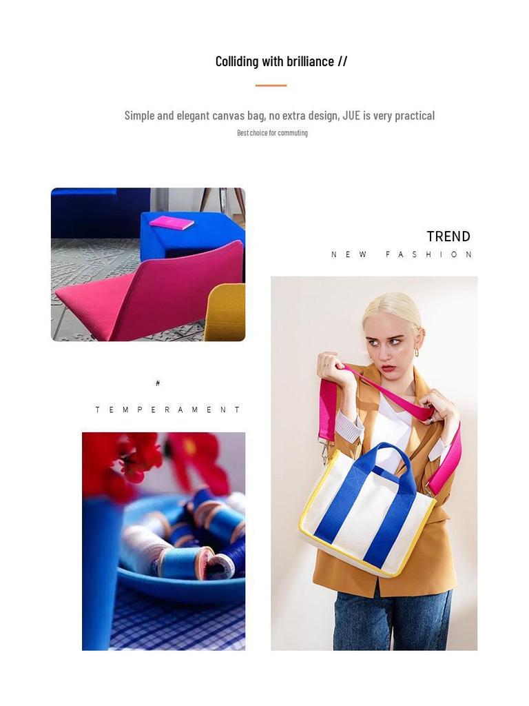 Korean Color Block Canvas Handbag Women's Fashion, Large & Small Sizes, Work & Casual Crossbody Bag