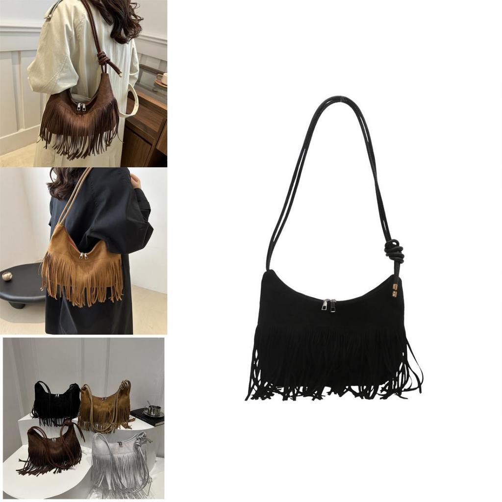 Stylish Canvas Tote Bag For Women With Trendy Tassels In Black Gray Brown Colors