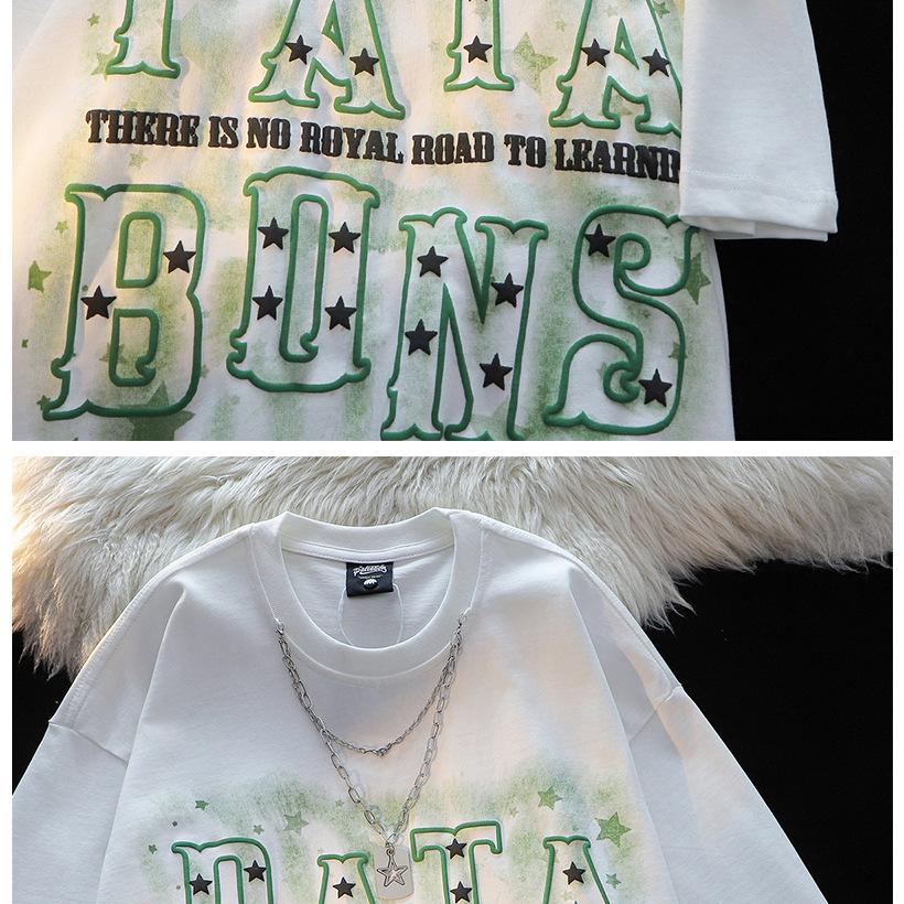 Unisex Star Letter Necklace Graphic Tee - Trendy, Pure Cotton, Loose Fit, Short Sleeve, High Street Summer Style