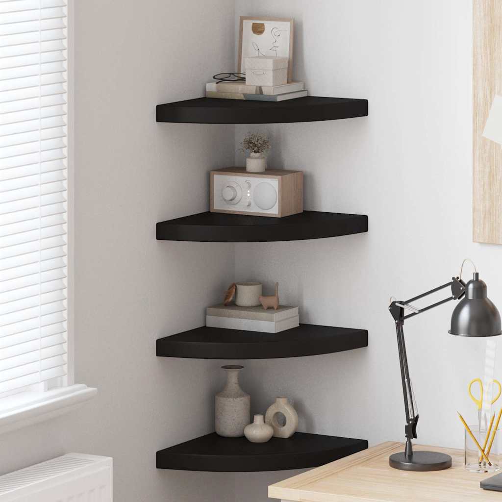 Corner Floating Shelves Set of 4 Black 35 X 35 X 3.8 Cm MDF