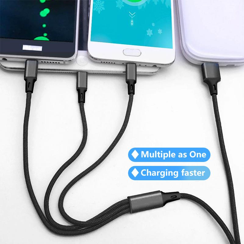 3 In 1 Micro USB Type C Fast Charging Cable Quick Charge MultiPort Micro Cable For iPhone 16 15 14 XS Xiaomi Samsung USB C Cable
