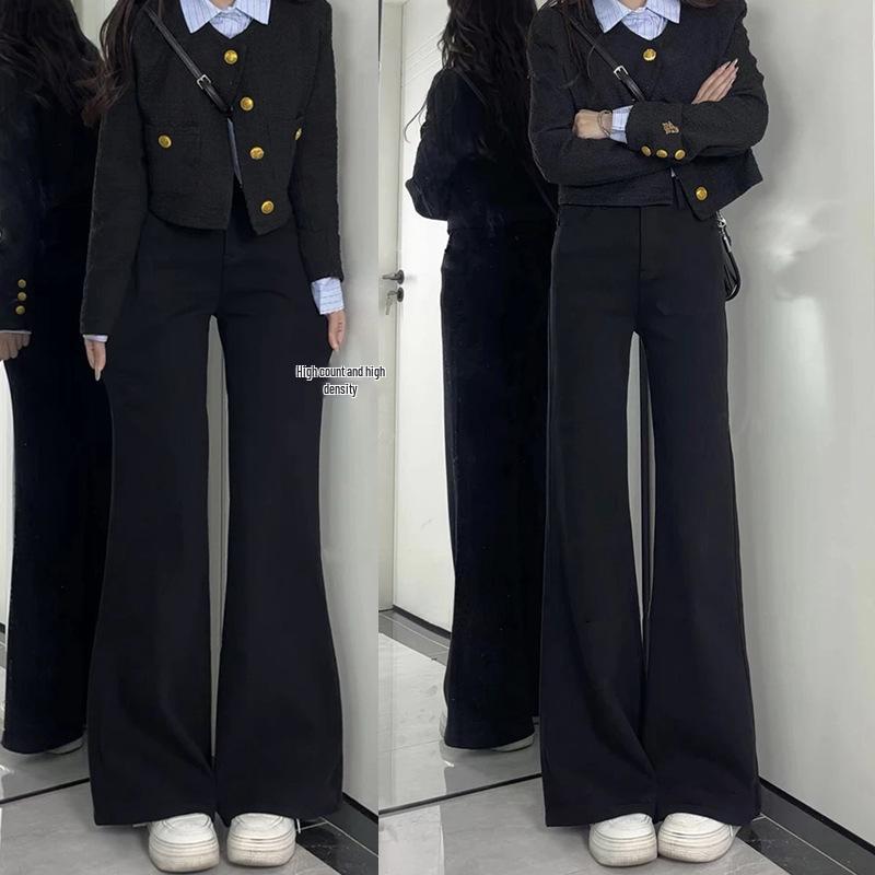 

Осень 2024 Джинсы микроклеш больших размеров с высокой посадкой черного цвета: Эластичные универсальные женские брюки для похудения S