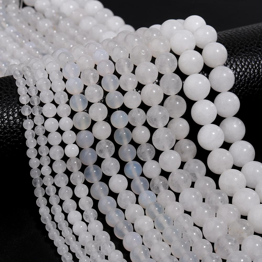 4/6/8/10/12mm Natural White Chalcedony Stone Beads Round Loose White Jade Stone Beads For Jewelry Making DIY Bracelet Necklace