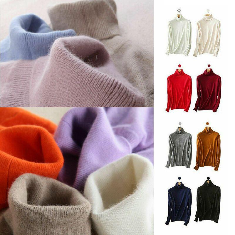 Women's Winter Slim Sweater Knit Turtleneck Soft Cashmere Wool Long Sleeve Pullover