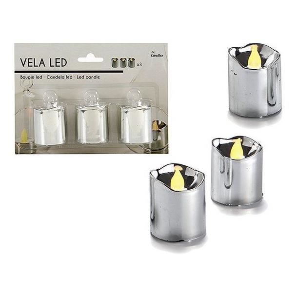 Bougie LED - Argent - 3 Pièces - 3,5 x 14 x 18 cm - Intérieur - Design Contemporain
