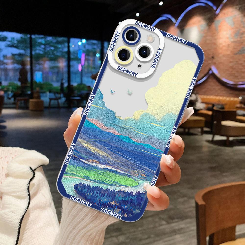 Clear Landscape Phone Case For iPhone 13 Pro Case iPhone 14 15 Pro Max 11 12 Pro XR XS X 7 8 13 12 Mini SE Anime Scenery Cover