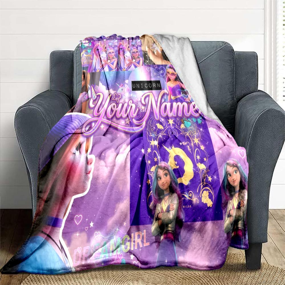 1PC Unicorn Academy Custom Name Patterned Flannel Blanket Suitable For All Seasons For Home Decor Warmth And Comfort Gifts Holiday Present