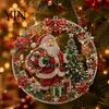 Holiday Art Decoration Christmas Faux Diamond Ornament Kit, Santa Angel Sun Catcher DIY Acrylic Detailed Printed Symbol Design Round Board,