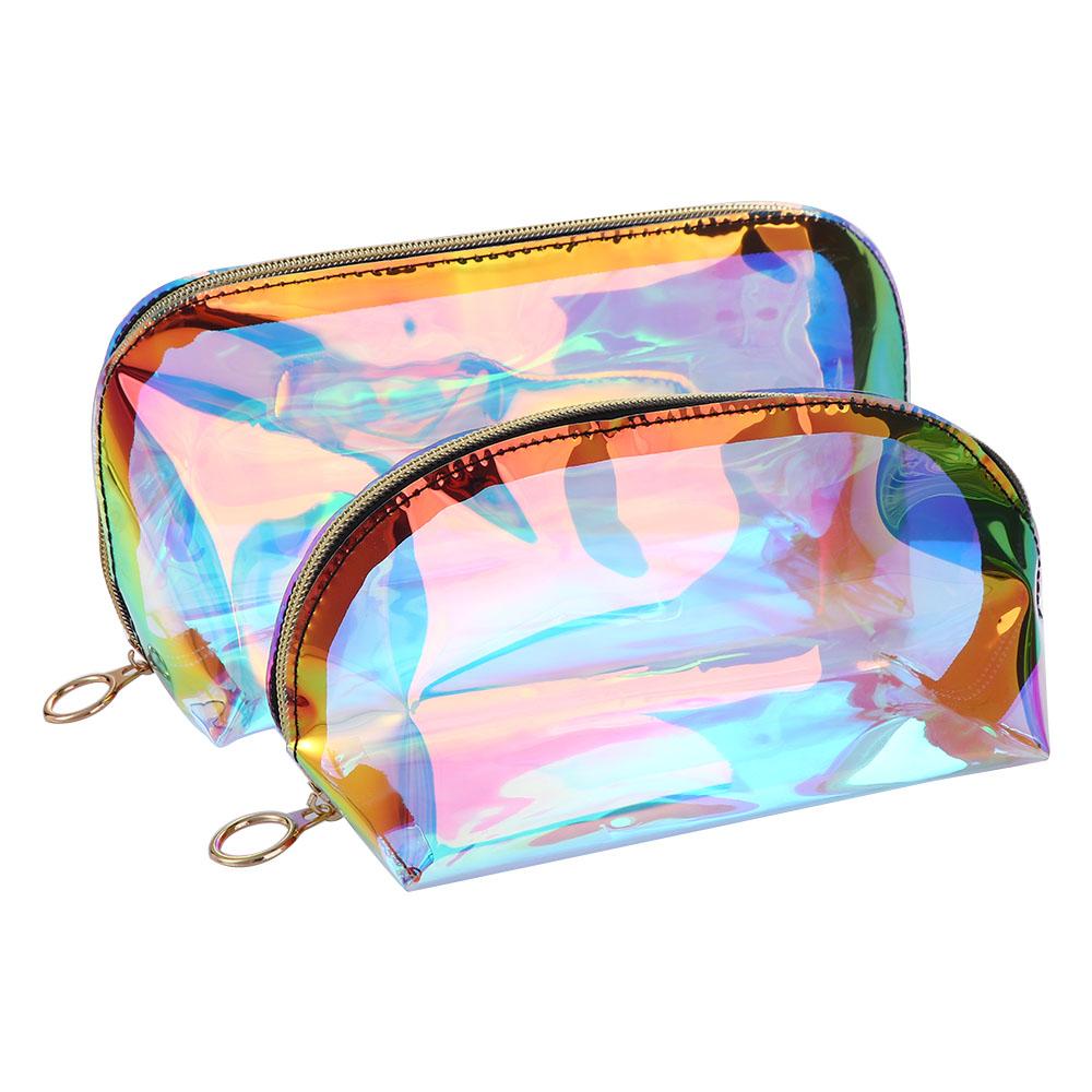 

Transparent Toiletry Bag Bath Storage Half Round Makeup Bag Laser Cosmetic Bag Travel Storage Bag Small