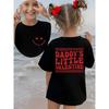 Mărimi europene Fete Modă de vară Tricou cu mânecă scurtă DADDYS LITTLE VALENTINE Imprimeu desen animat carouri și ochi de inimă Gât rotund casual